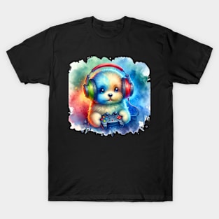 Adorable Gamer Puppy Watercolor T-Shirt